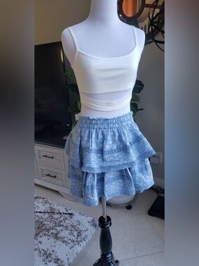 aerie Light Chambray Blue Tiered Ruffle Skirt